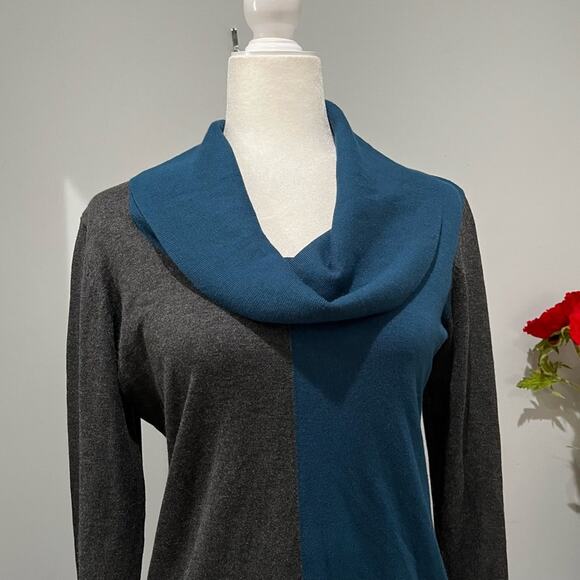 NEW Alfani Colorblock Cowl Neck Ruched Layering Tri-Tone Relaxed Sweater M NWT - Picture 3 of 14